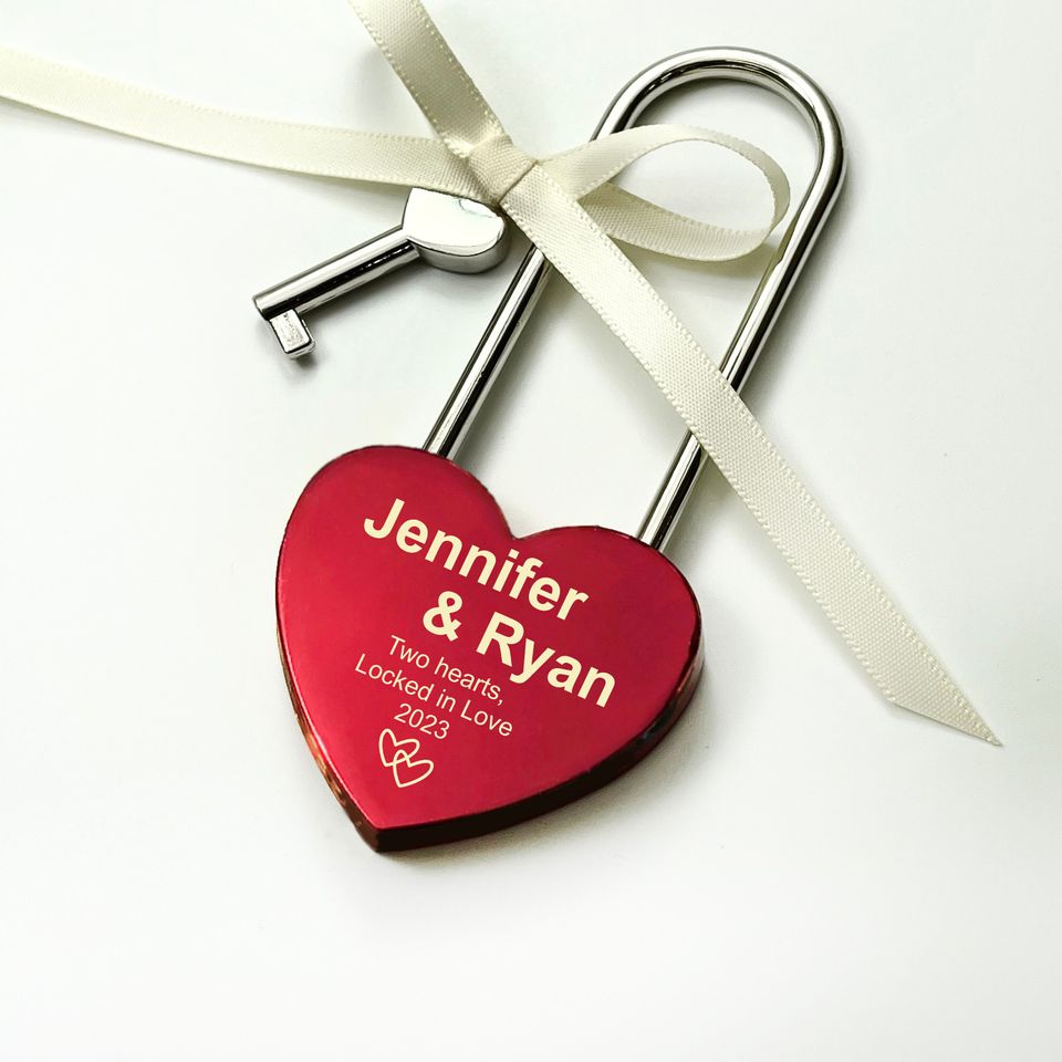 Red Heart Love Lock Engraved, Personalized Romantic Padlock Gift