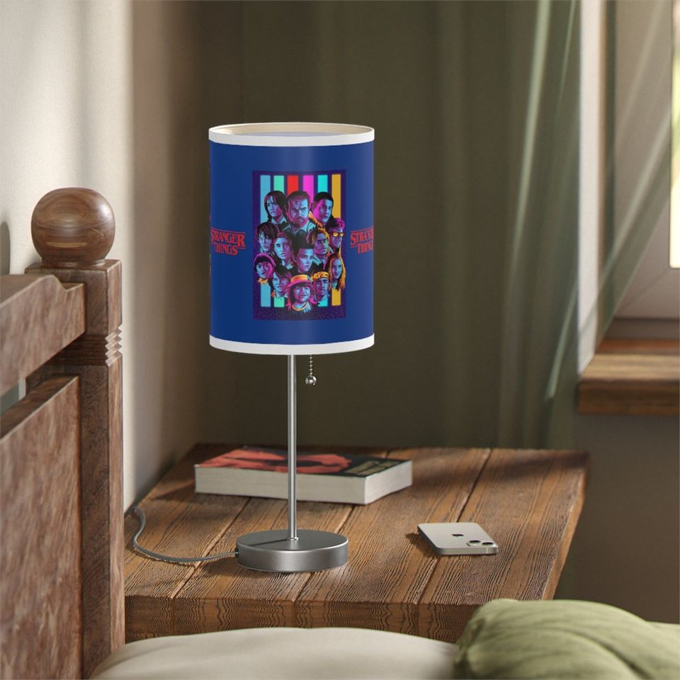 STRANGER THINGS - Lamp on Stand, All Cast, Poster Painted Style Art, Desk Lamp