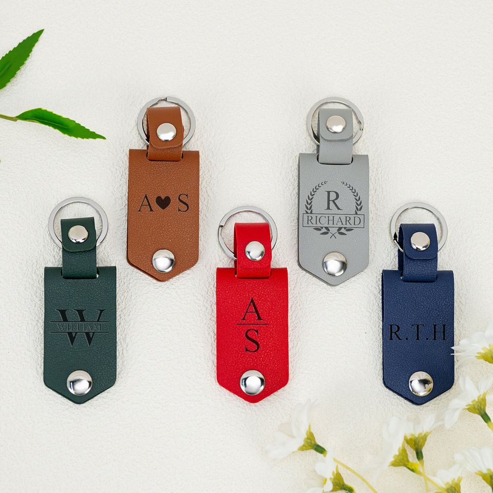 Personalized Mens Leather Keychain with Photo, Gifts for Couples, Father's Day Gift