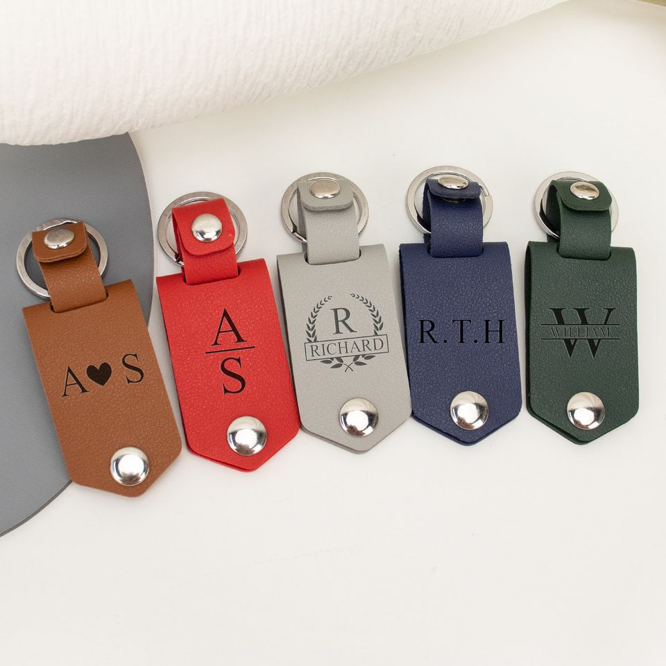 Personalized Mens Leather Keychain with Photo, Gifts for Couples, Father's Day Gift