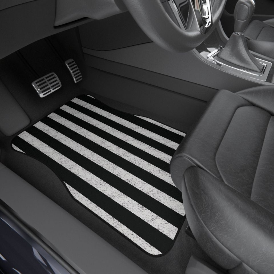 White and black striped car mats (2x Front)