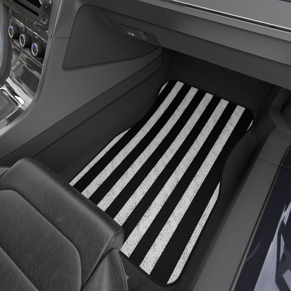 White and black striped car mats (2x Front)