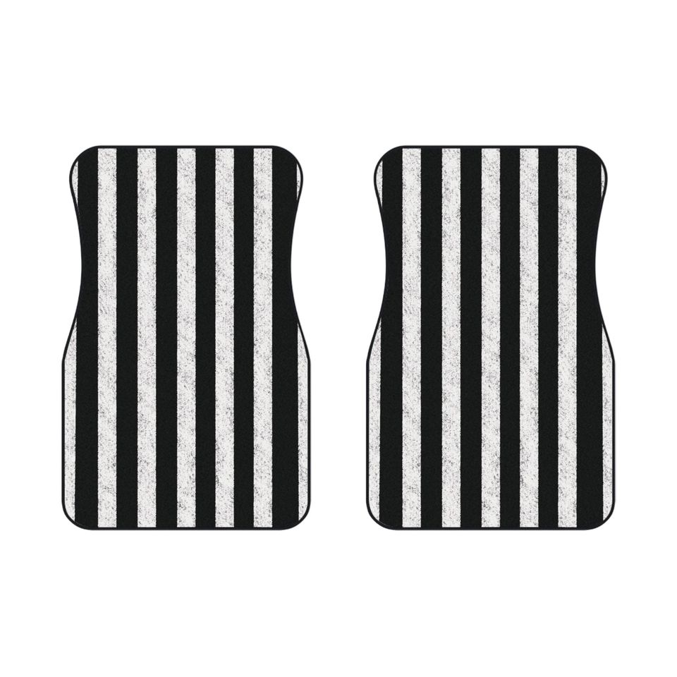 White and black striped car mats (2x Front)