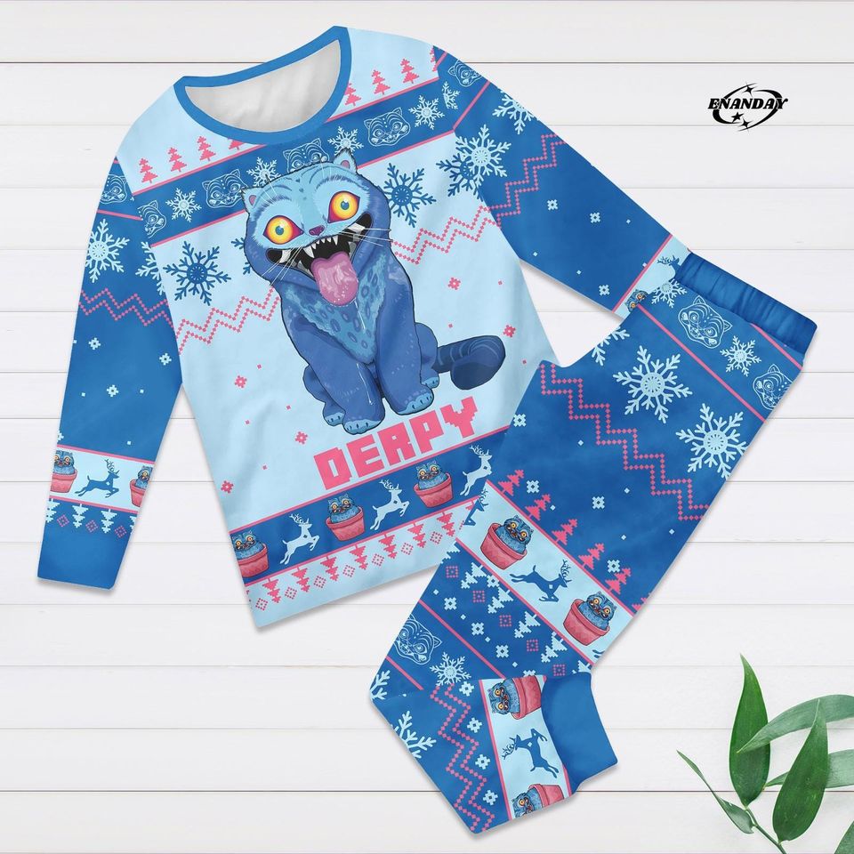 Derpy Tiger Family Christmas Pajamas Set, Demon Style Matching PJs, Holiday Sleepwear for Mom Dad Kids, Funny Festive Gift