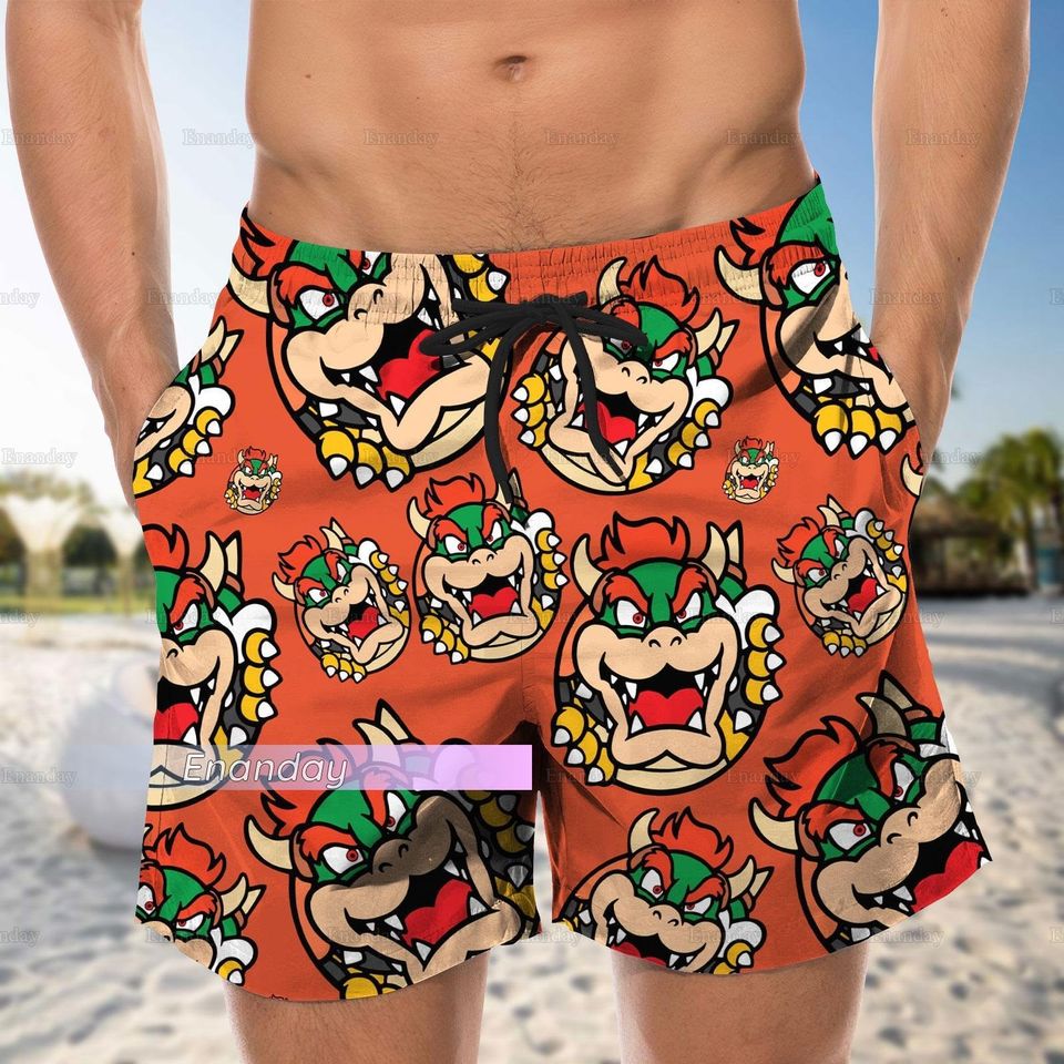 Super Mario Bowser Button Shirt, Mario Bowser Hawaiian Shirt, Bowser Beach Shorts