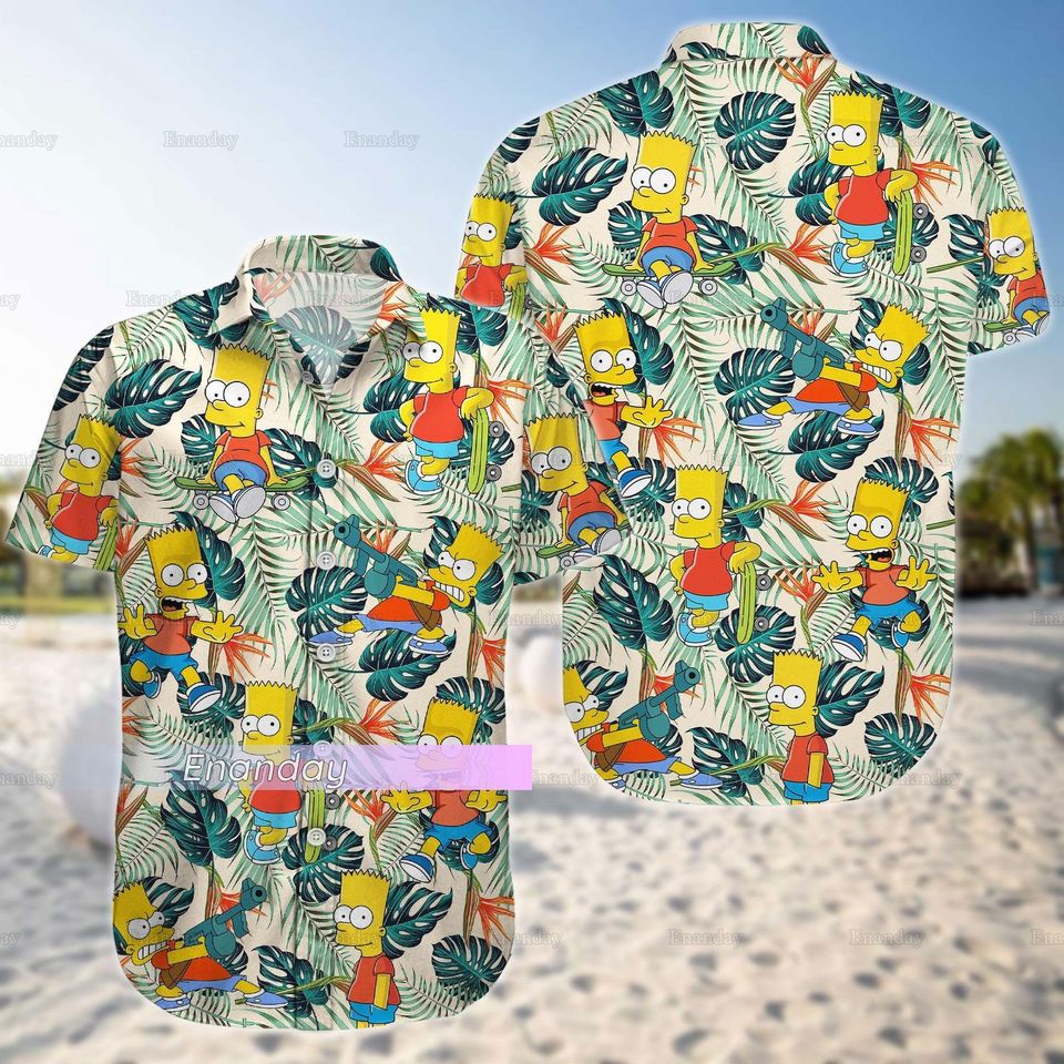 Bart Simpson Button Shirt, Bart Simpson Shorts, Bart Simpson Hawaiian Shirt