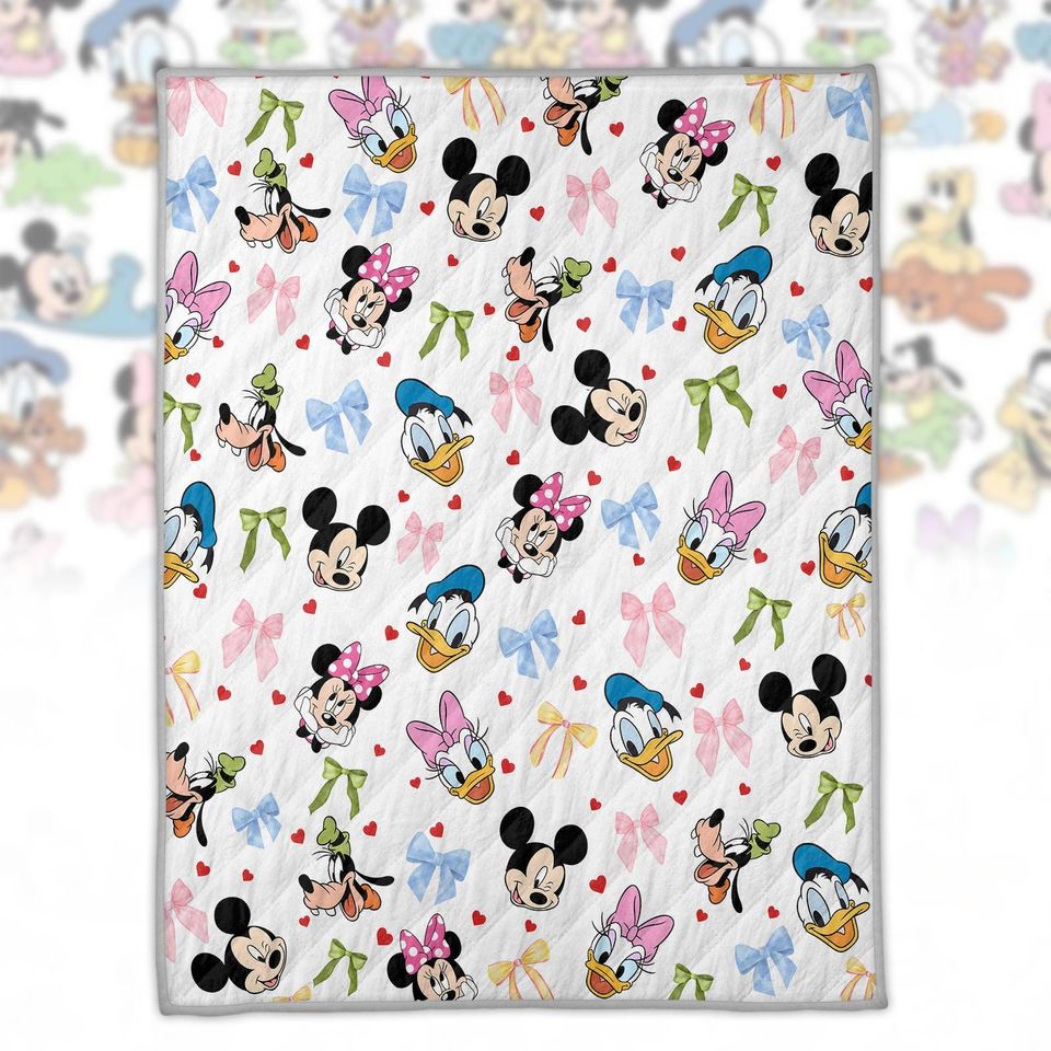 Mickey Friends Fleece Blanket, Minnie Bow Quilt, Disney World Modern Quilt