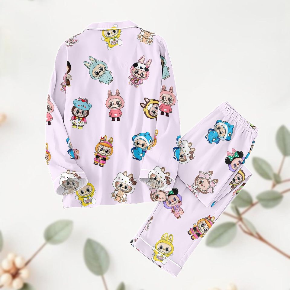 Cute Labubu Character Pajama Set, Monsters Labubu Button PJs, Pop Mart Collectible