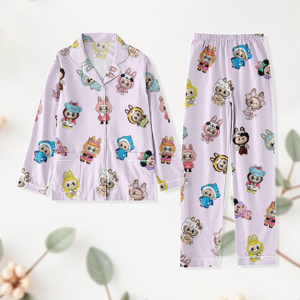 Cute Labubu Character Pajama Set, Monsters Labubu Button PJs, Pop Mart Collectible