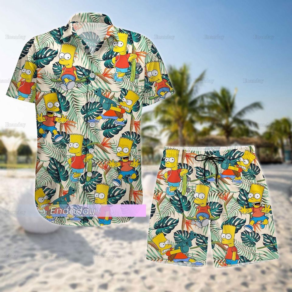 Bart Simpson Button Shirt, Bart Simpson Shorts, Bart Simpson Hawaiian Shirt