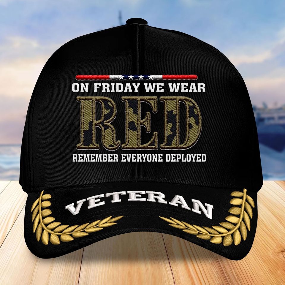 Embroidered RED Veteran Hats For Men, Veterans Caps For Men