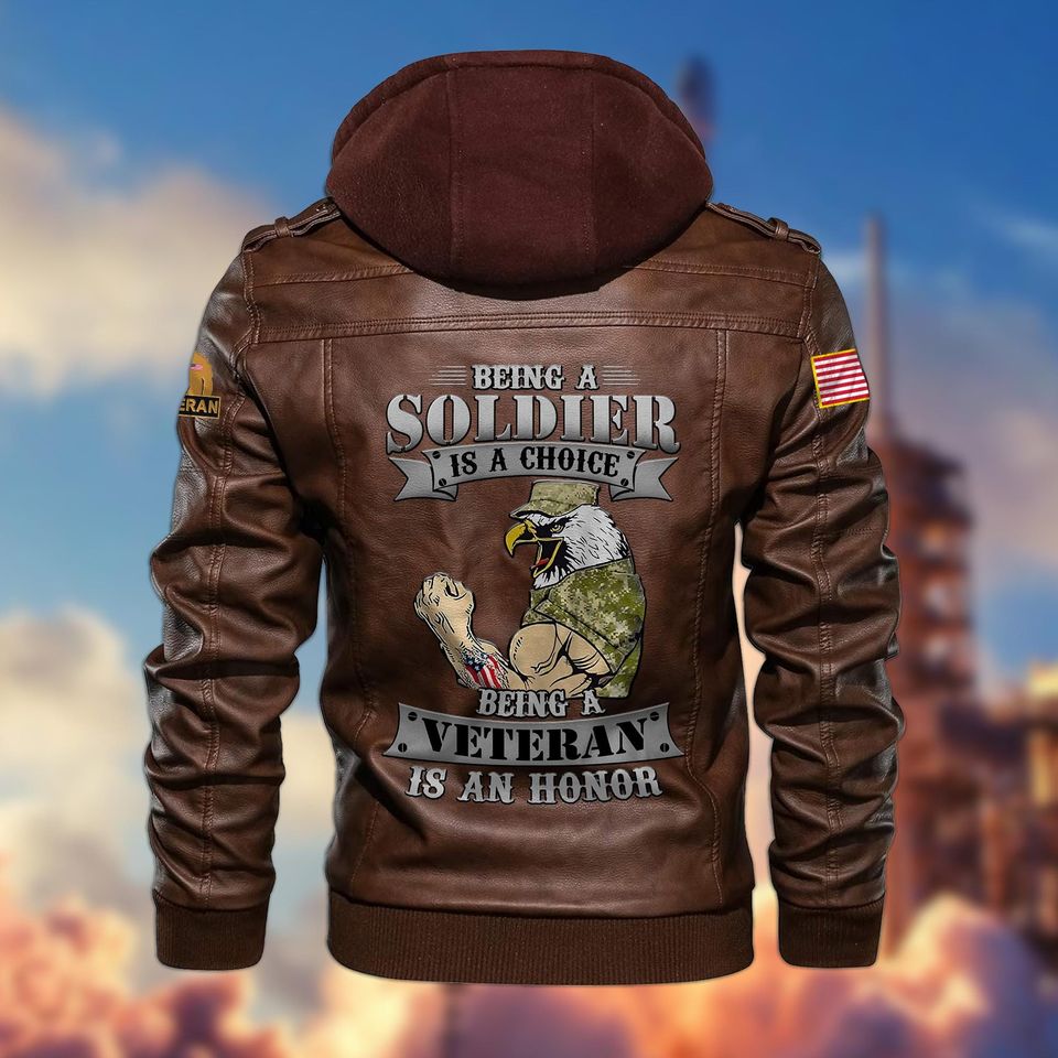Veterans Leather Jackets For Men, Being A Soldier Is A Choice Leather Jackets, Maroon Military Leather Jacket, Great For 4th Of July Gifts