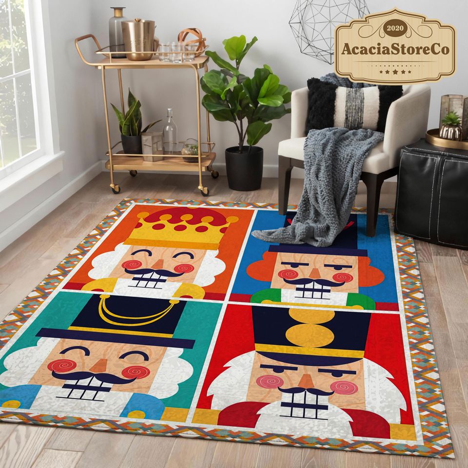 Merry Christmas Rug, Funny Faces Nutcracker Rectangle Rug, Christmas Decor, Holiday Gift, Xmas Carpet