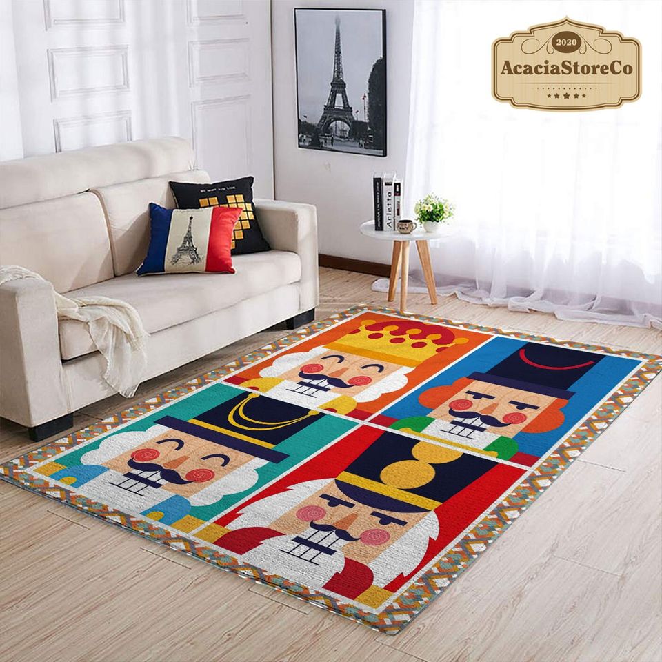 Merry Christmas Rug, Funny Faces Nutcracker Rectangle Rug, Christmas Decor, Holiday Gift, Xmas Carpet