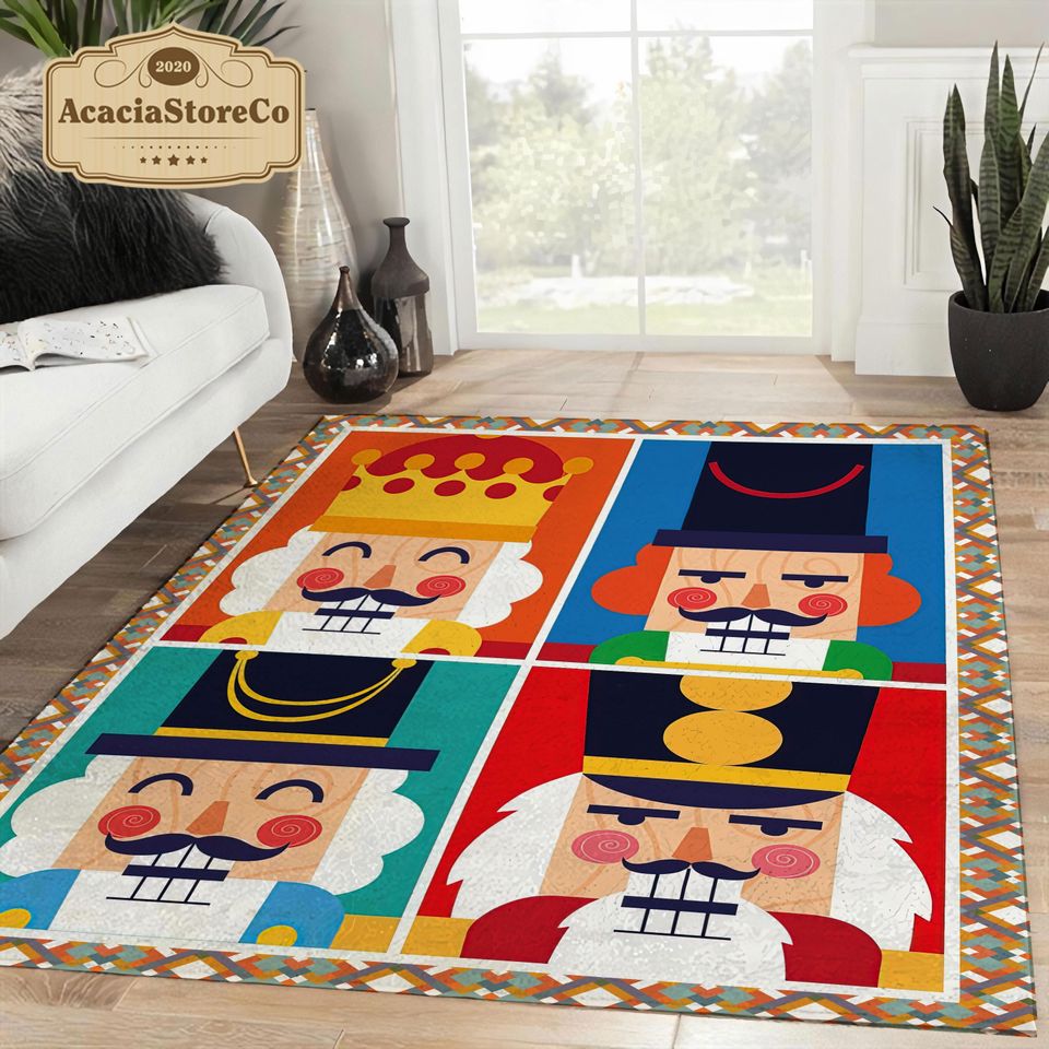 Merry Christmas Rug, Funny Faces Nutcracker Rectangle Rug, Christmas Decor, Holiday Gift, Xmas Carpet