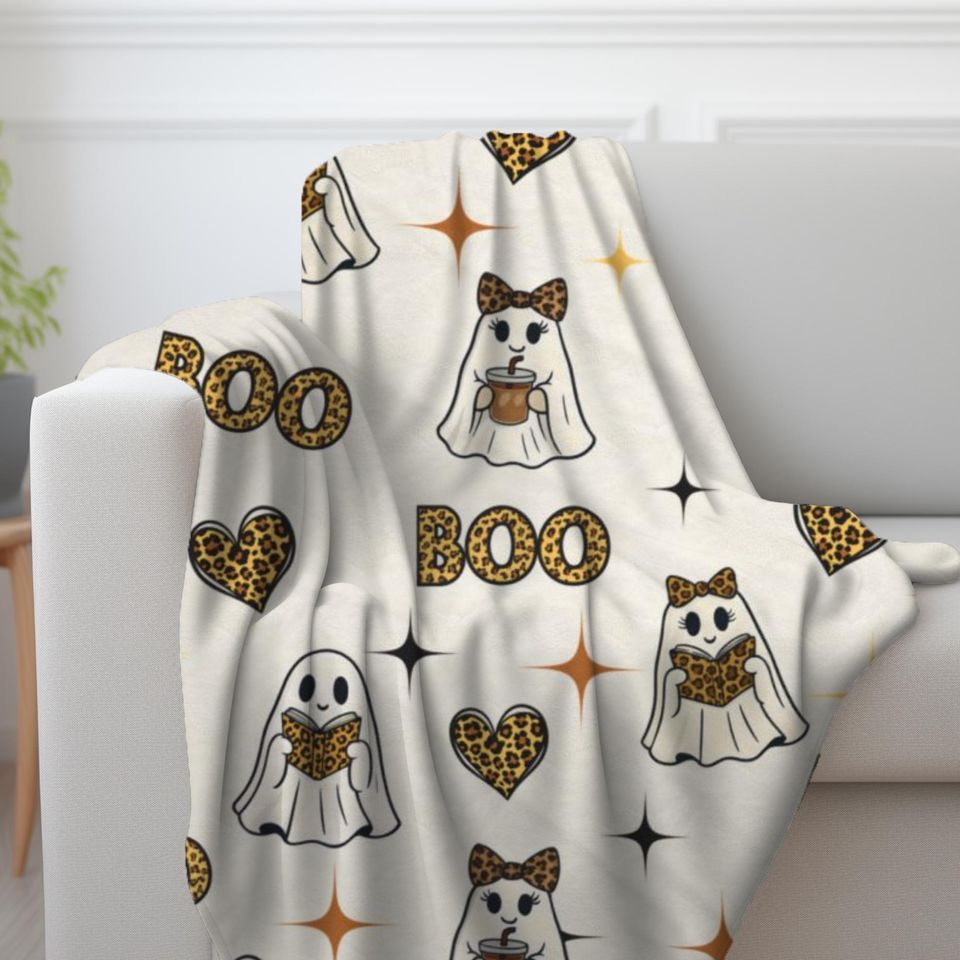 Cheetah Print Ghost Blanket: Halloween Fall Throw, Bookish Decor
