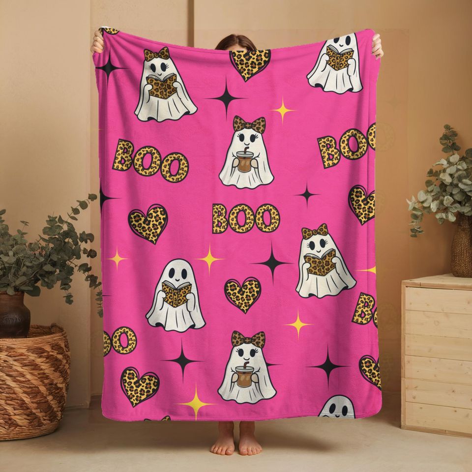 Cheetah Print Ghost Blanket: Halloween Fall Throw, Bookish Decor