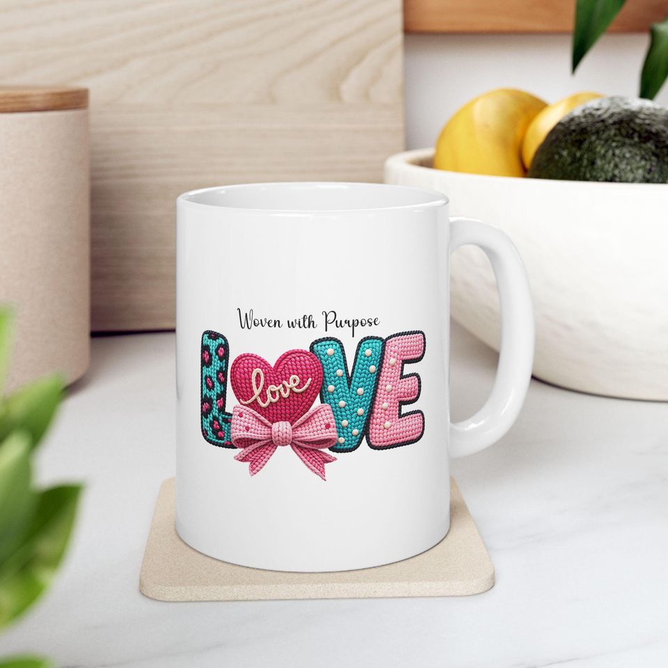 Love Bow Heart Ceramic Mug