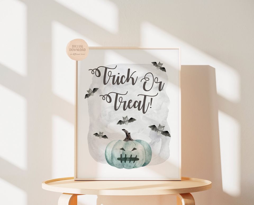 Halloween Poster, Pumpkin Print, Trick or Treat, Fall Wall Art, Halloween Pumpkin