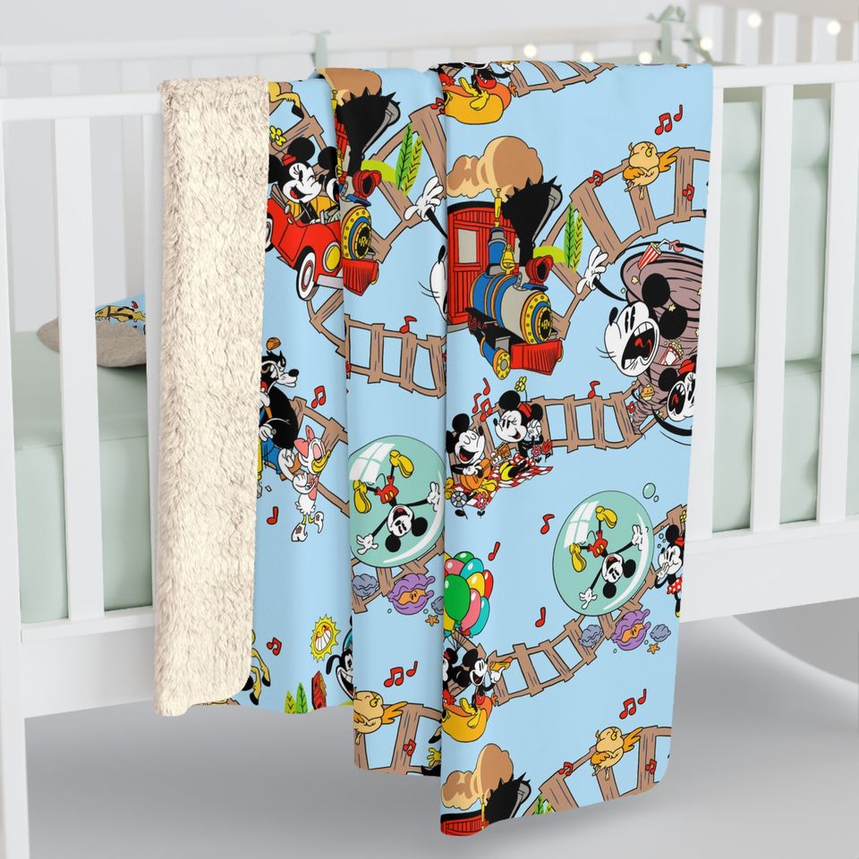 Disney Runaway Railway Inspired Sherpa Fleece Blanket Throw Hand Drawn Art Gift