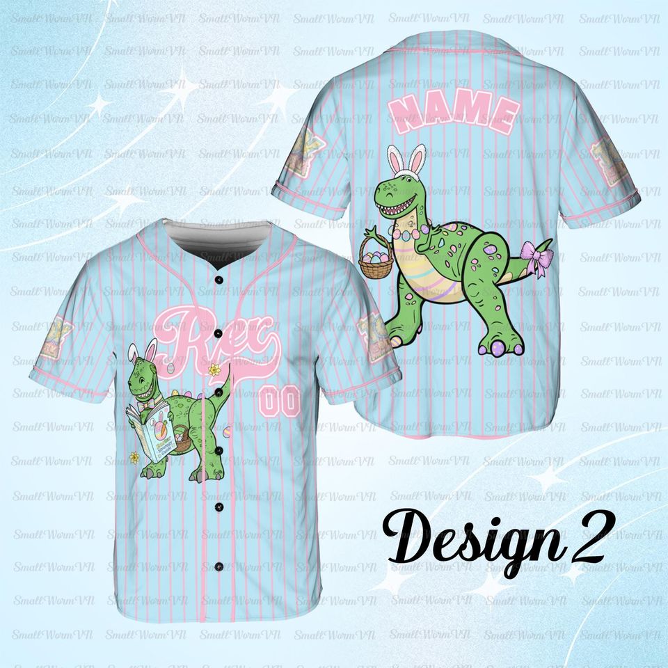 Personalized Rex Easter Baseball Jersey, Toy Story Rex Dinosaur Jersey, Rex Dinosaur Easter Basket Shirt, Disney Happy Easter Day Jersey