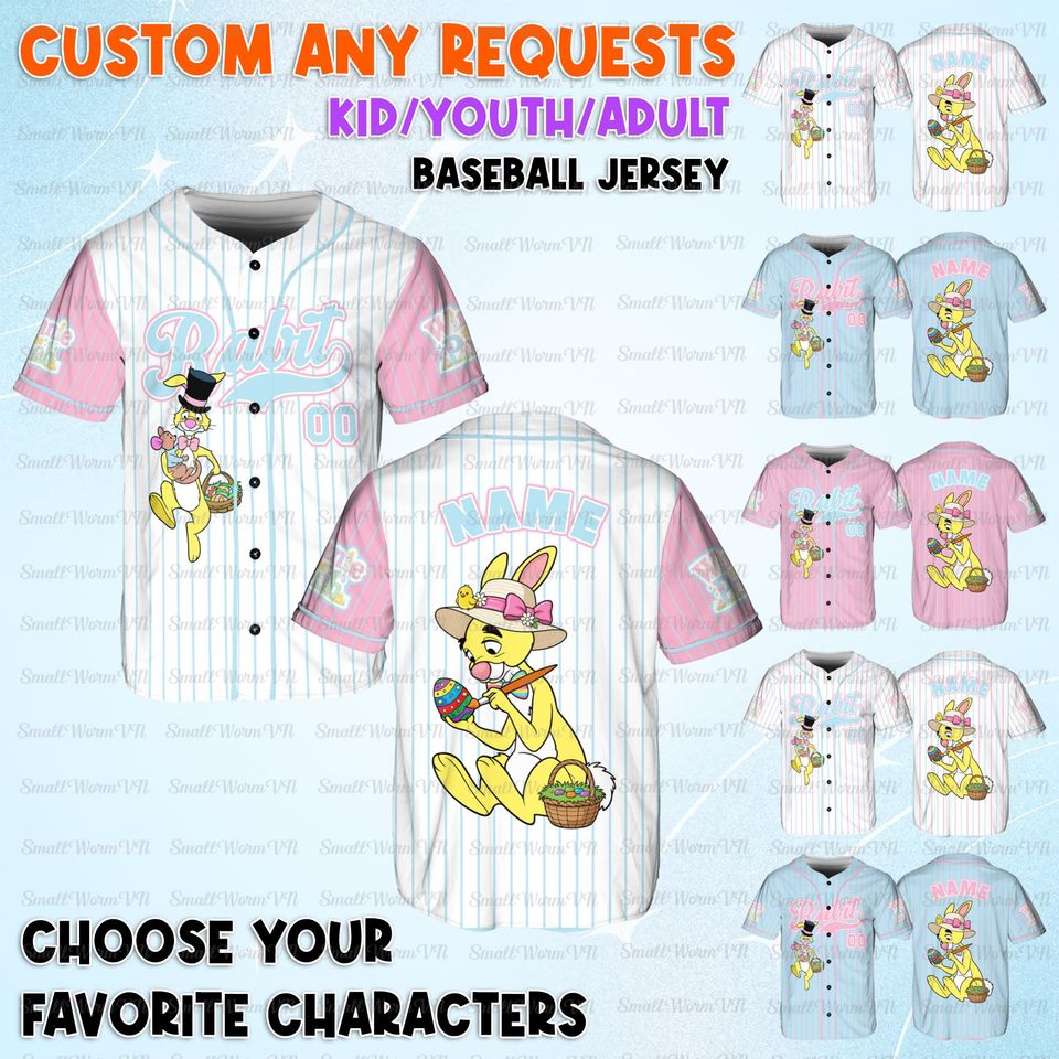 Personalized Rabbit Easter Jersey, Winnie The Pooh Rabbit Jersey, Rabbit Easter Bunny Character Shirt, Disney Happy Easter Day Jersey