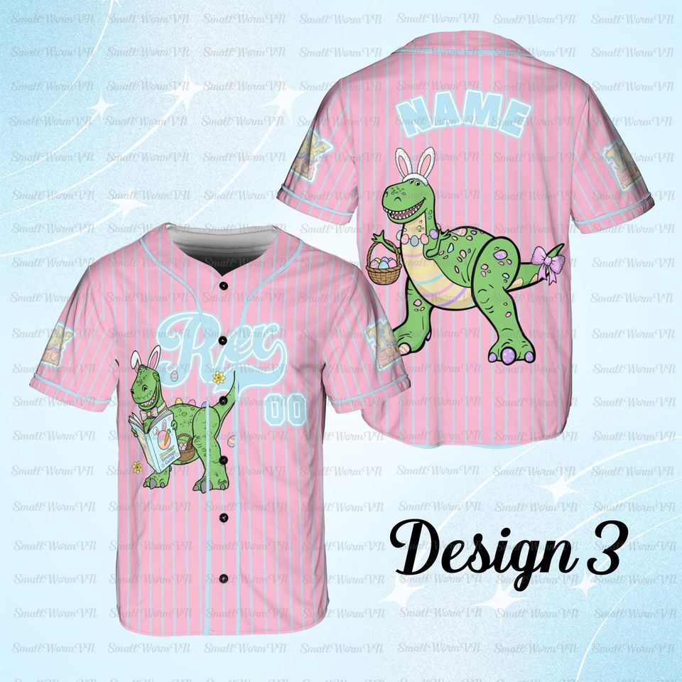 Personalized Rex Easter Baseball Jersey, Toy Story Rex Dinosaur Jersey, Rex Dinosaur Easter Basket Shirt, Disney Happy Easter Day Jersey