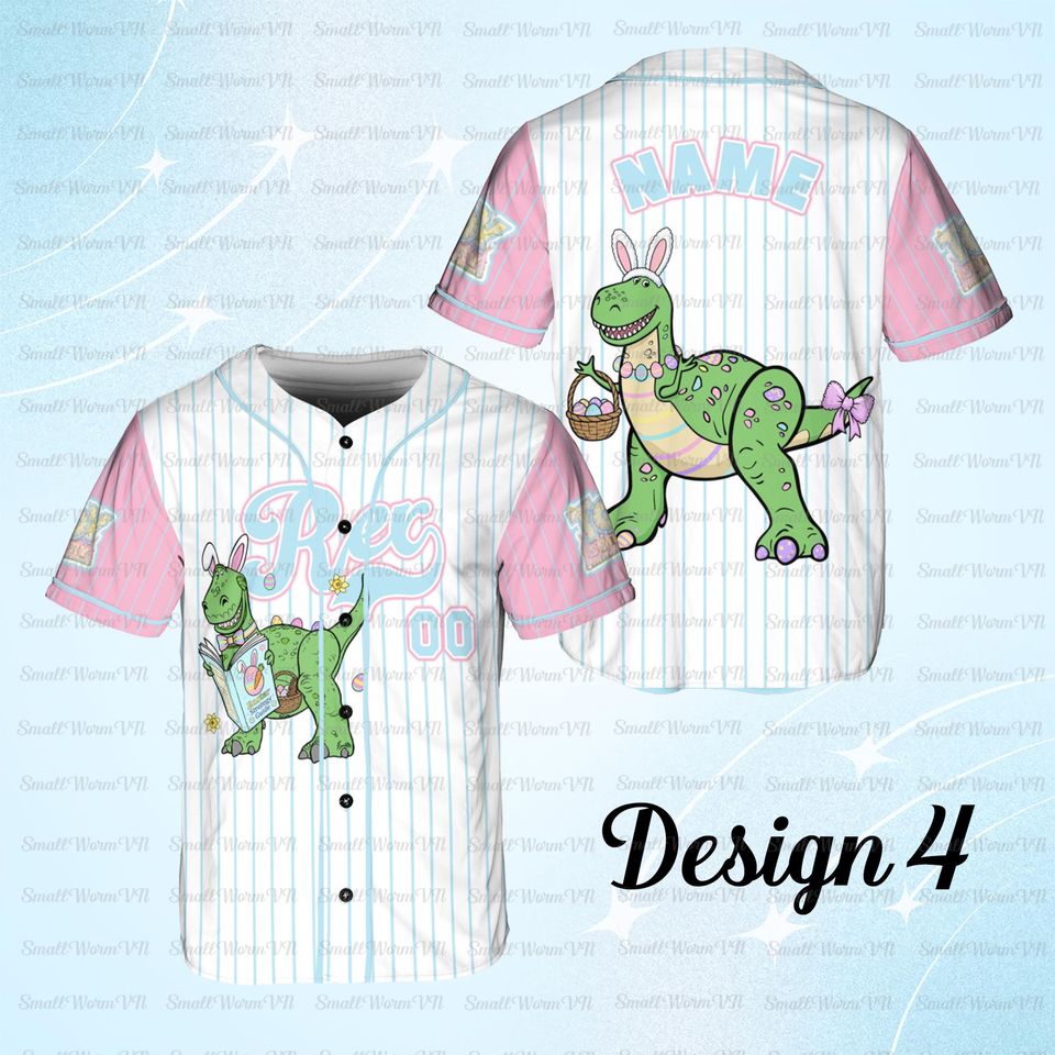 Personalized Rex Easter Baseball Jersey, Toy Story Rex Dinosaur Jersey, Rex Dinosaur Easter Basket Shirt, Disney Happy Easter Day Jersey