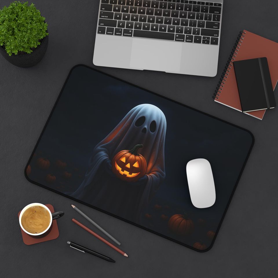 Spooky Ghost Jack-o'-Lantern Mouse Pad: Halloween Desk Mat