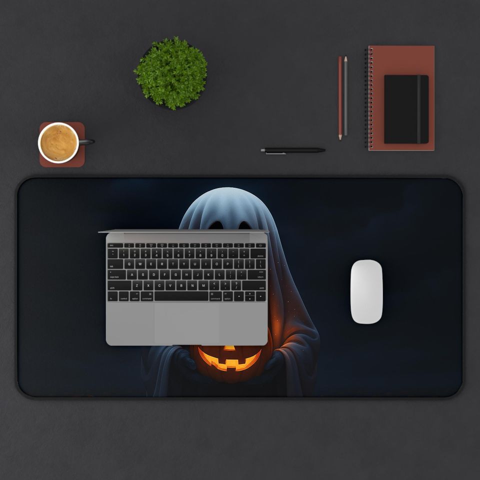 Spooky Ghost Jack-o'-Lantern Mouse Pad: Halloween Desk Mat