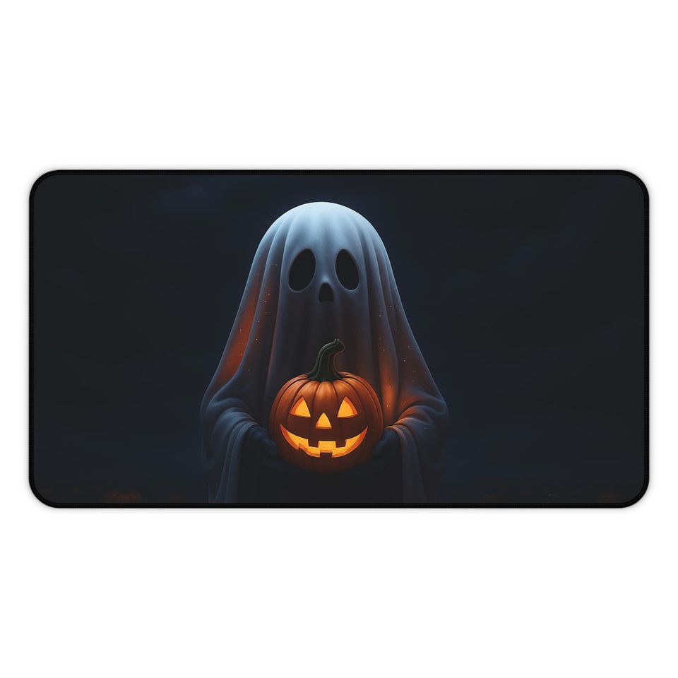 Spooky Ghost Jack-o'-Lantern Mouse Pad: Halloween Desk Mat