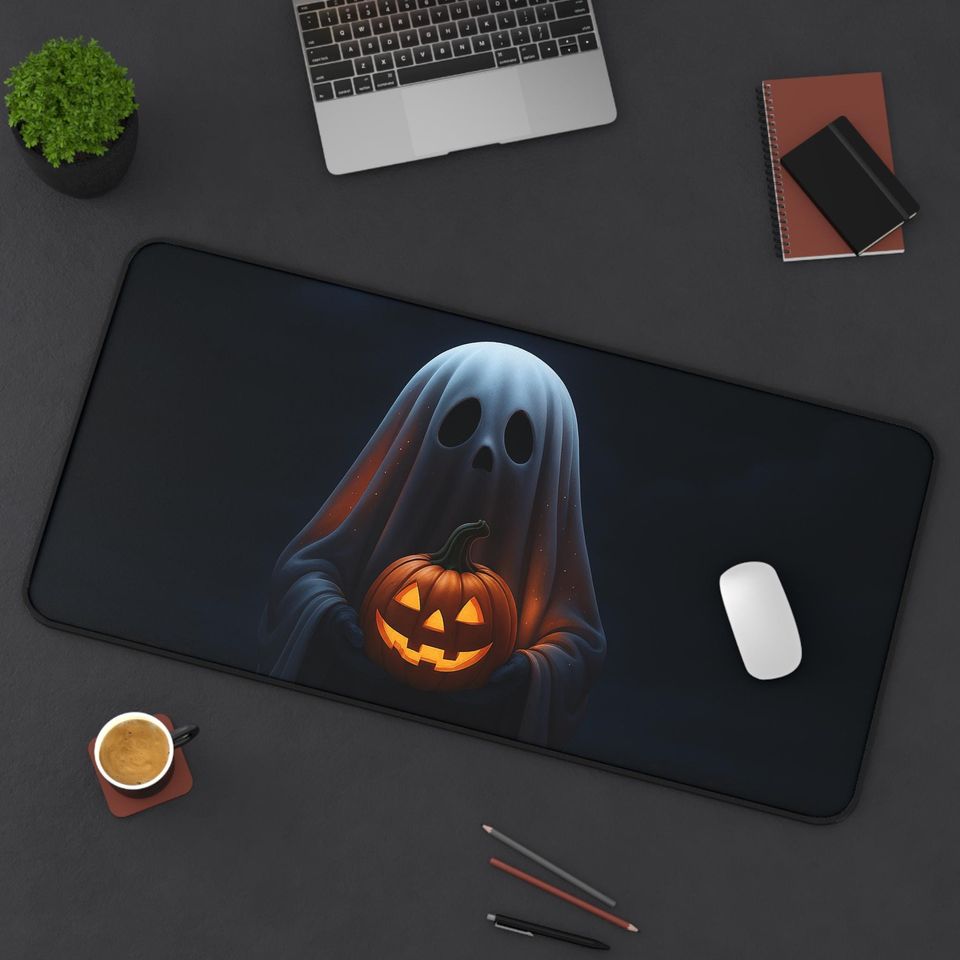 Spooky Ghost Jack-o'-Lantern Mouse Pad: Halloween Desk Mat
