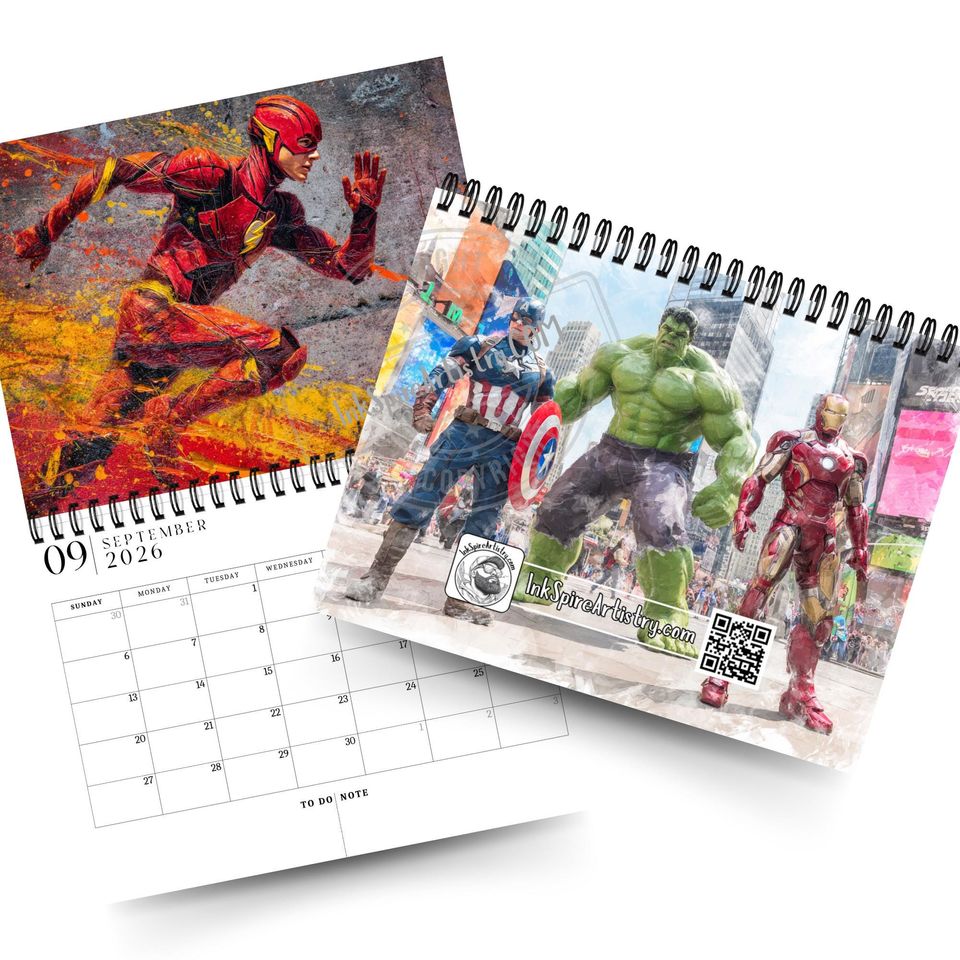 2026 Superheroes Vertical Wall Calendar for Man Cave Decor