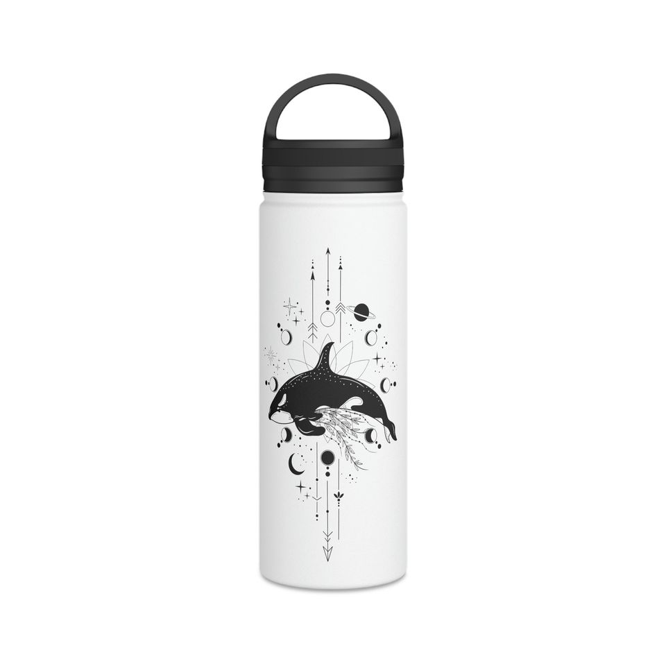 Mystical Orca Whale Stainless Steel Water Bottle, Handle Lid