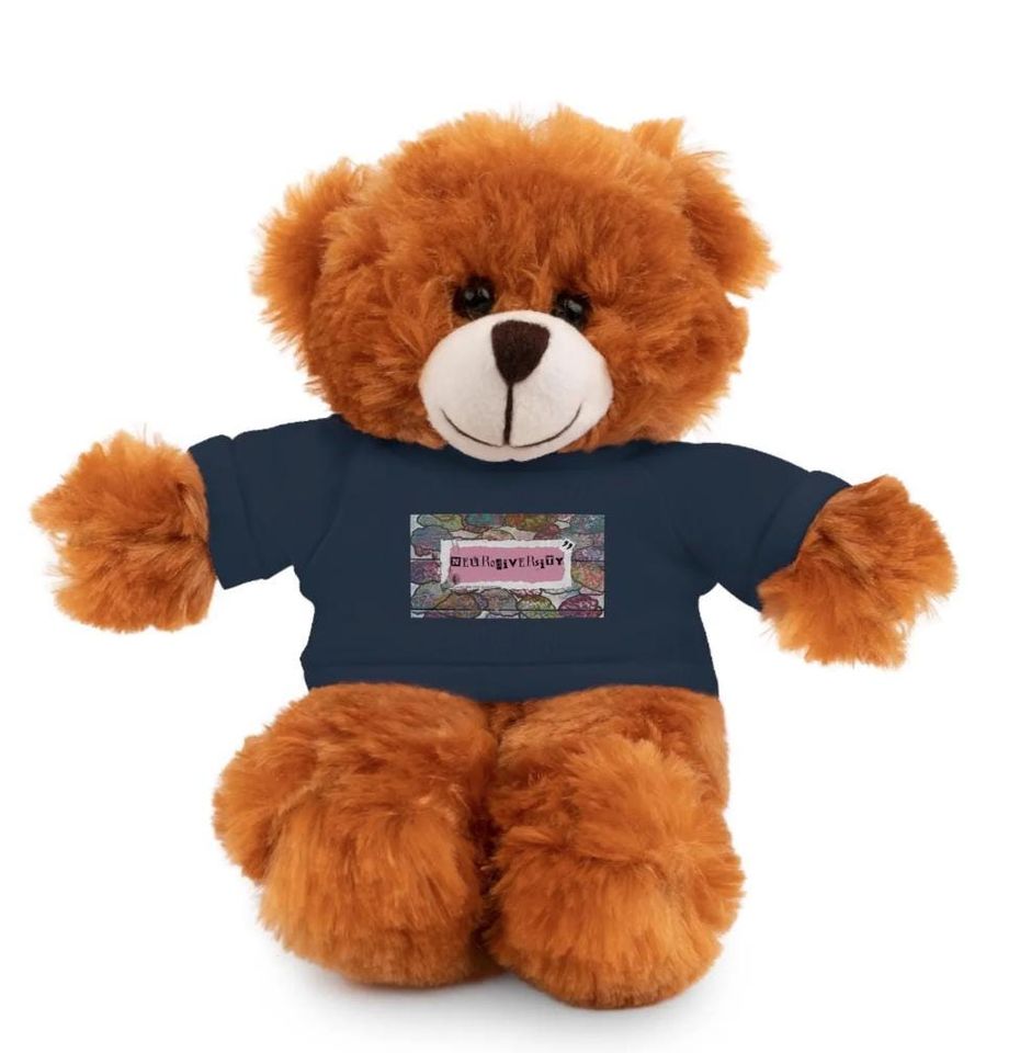 A multi-item listing with neurodiverse stuffed animals with tee