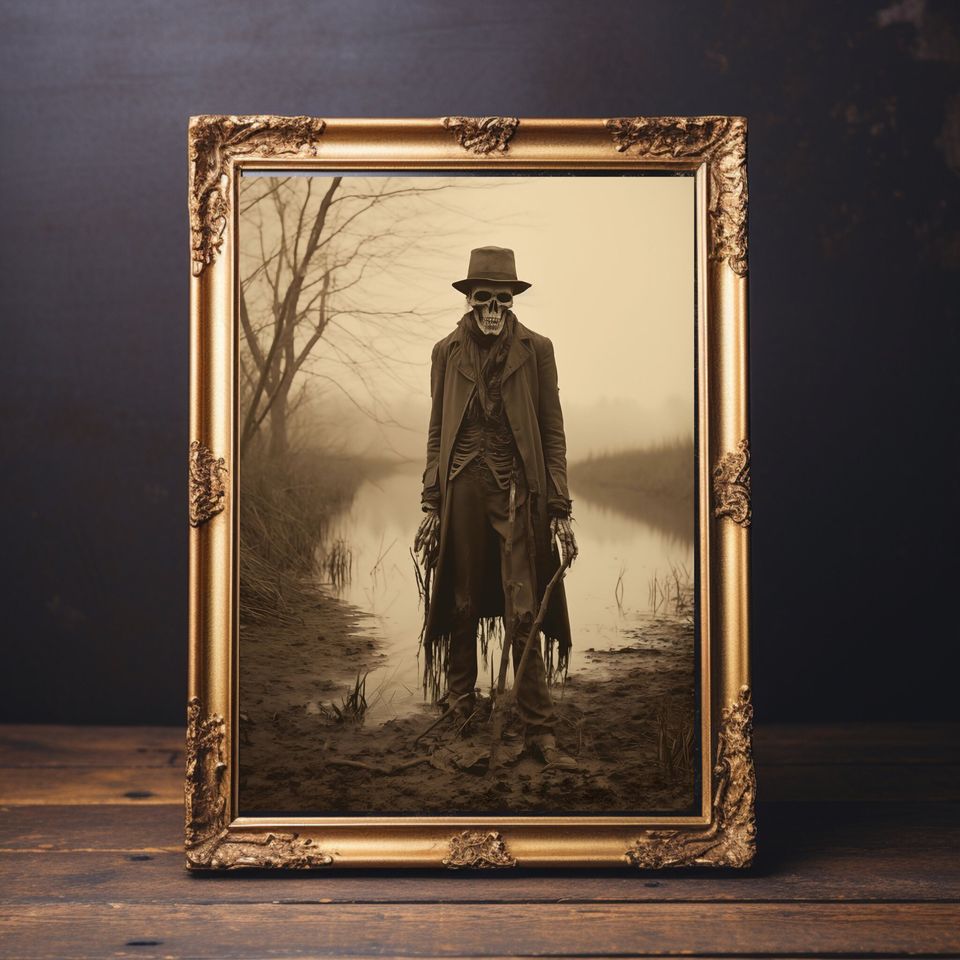 Zombie Skeleton Wall Art, Marsh Vintage Photography Gothic Wall Decor