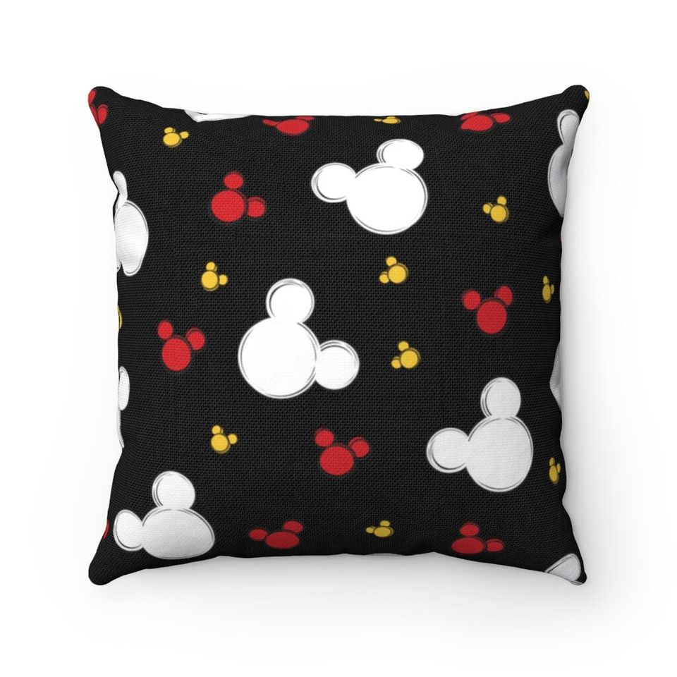 Black Background Mickey All Over Print Throw Pillow, Disney Pillow