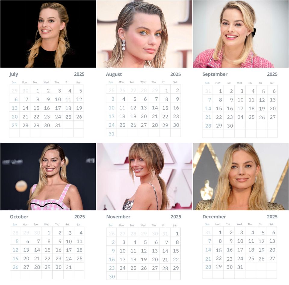 Margot Robbie Wall Calendar 2025 Large, Fan gift,  Barbie, Wolf of Wall Street, Suicide Squad