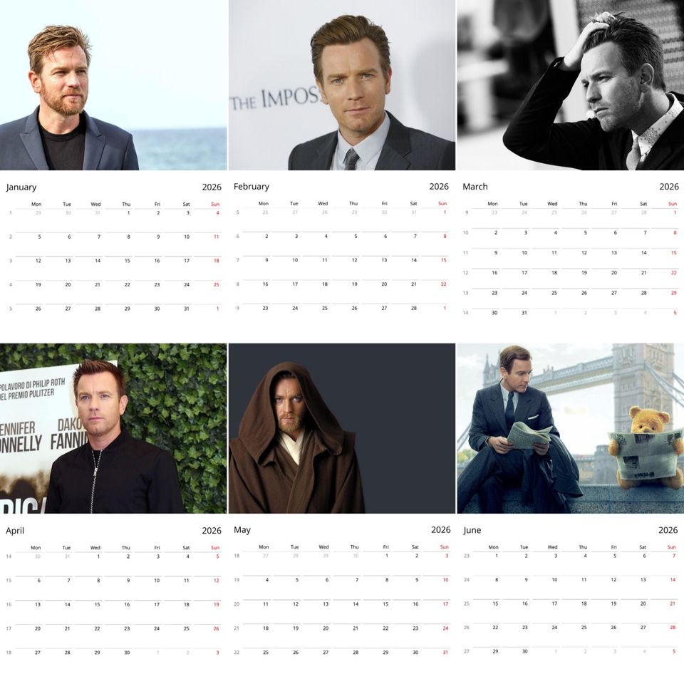 Ewan McGregor 2026 Calendar: Exclusive Celebrity Art Prints