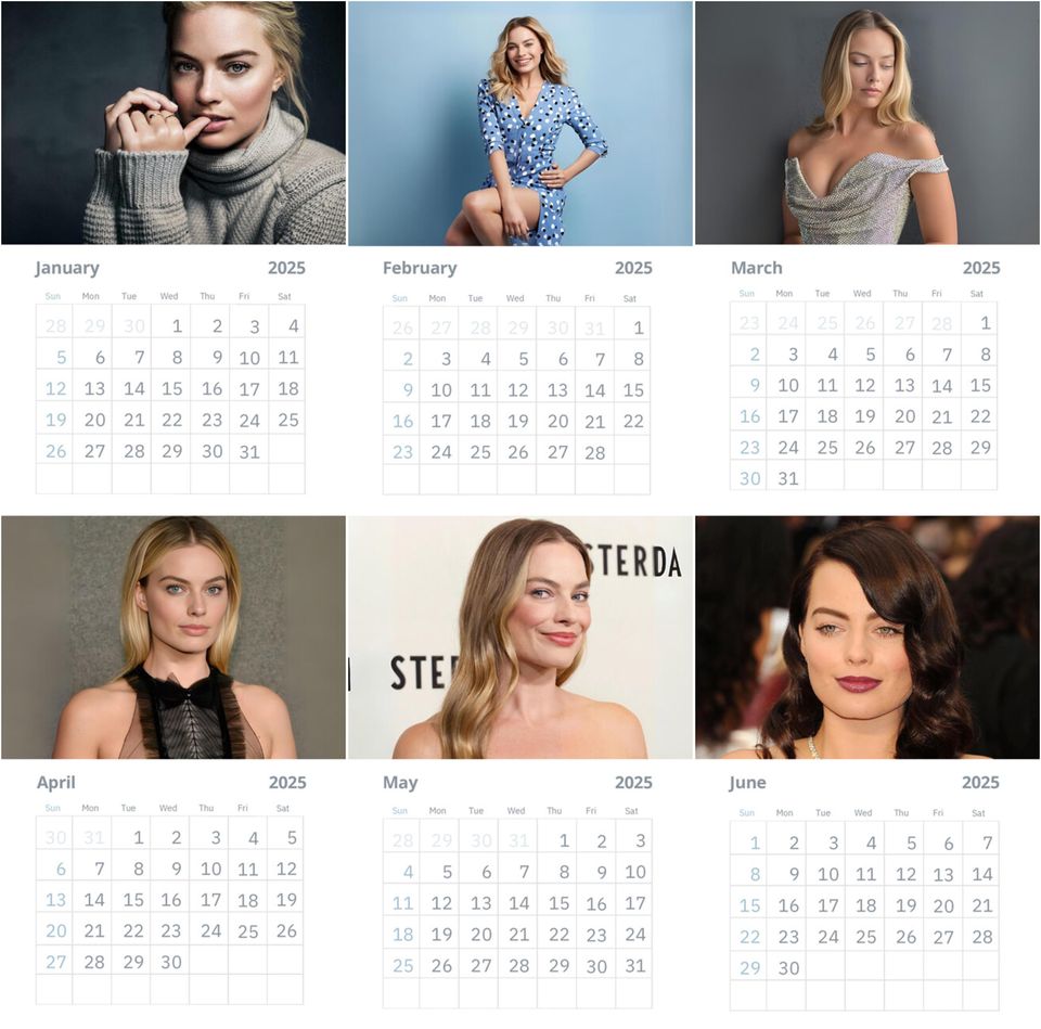 Margot Robbie Wall Calendar 2025 Large, Fan gift,  Barbie, Wolf of Wall Street, Suicide Squad