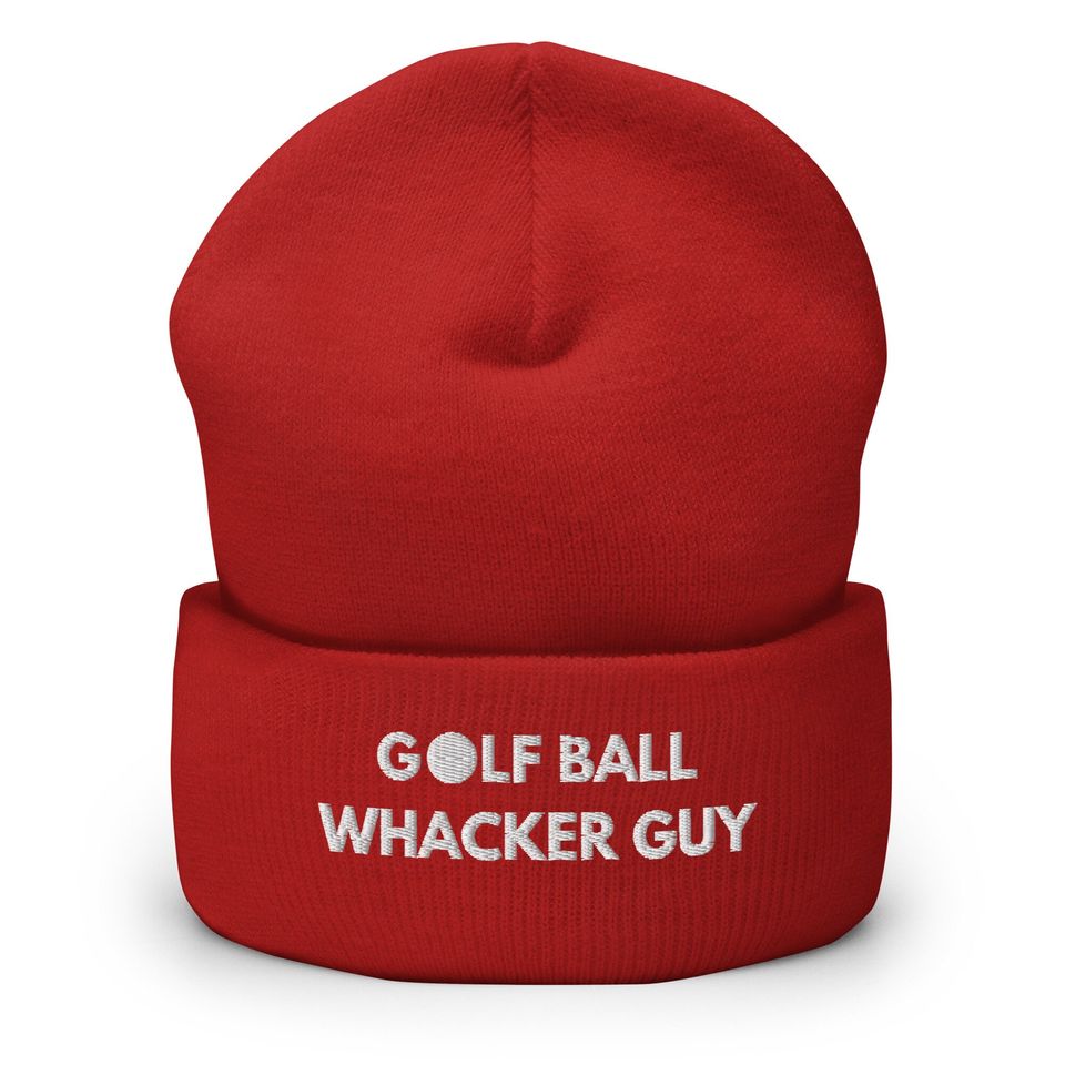 Golf Ball Whacker Guy Beanie: Funny Embroidered Cuffed Hat