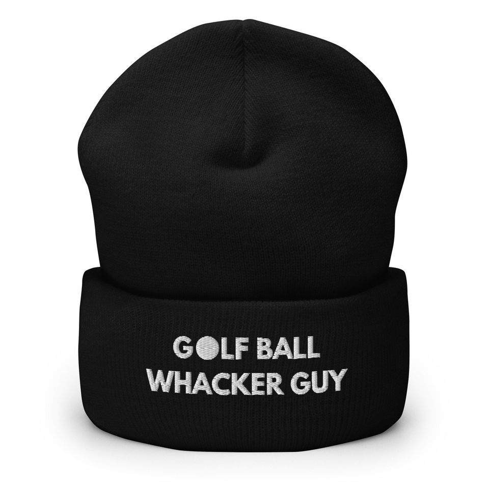 Golf Ball Whacker Guy Beanie: Funny Embroidered Cuffed Hat