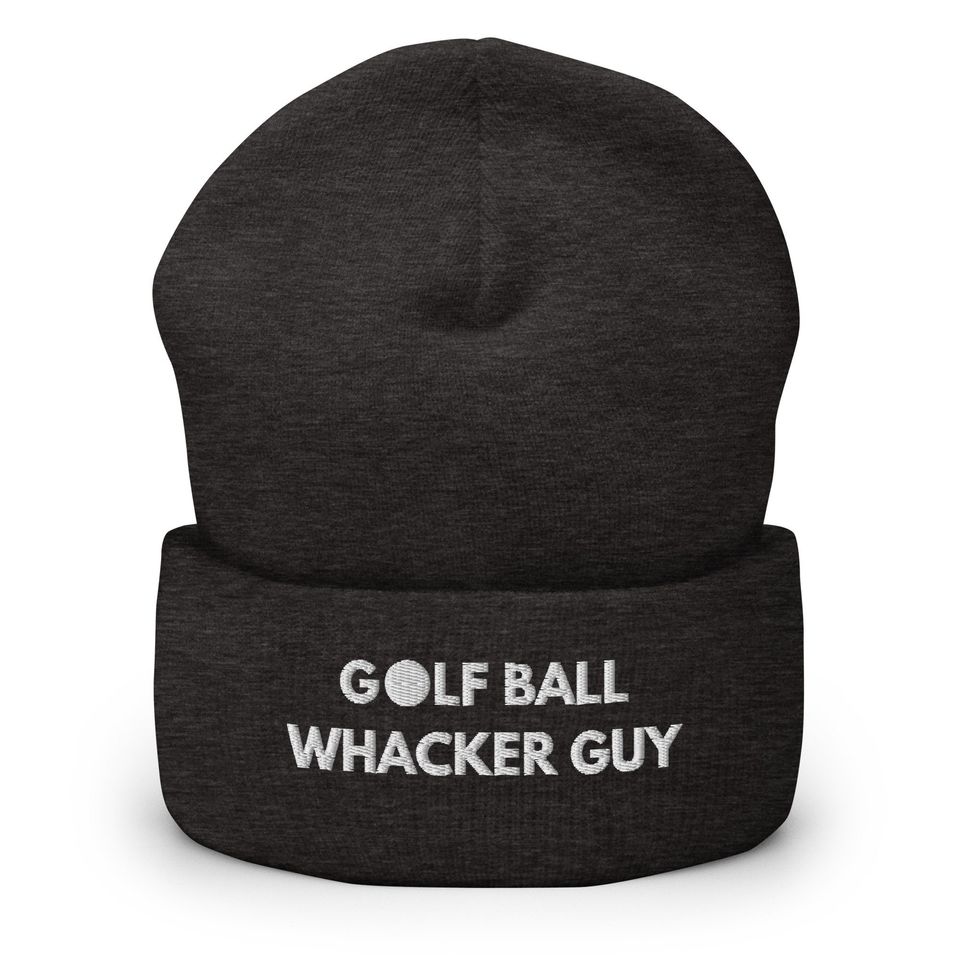 Golf Ball Whacker Guy Beanie: Funny Embroidered Cuffed Hat