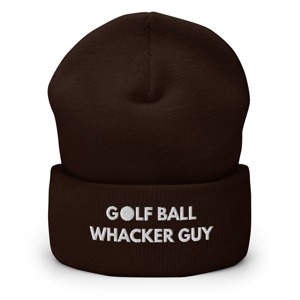Golf Ball Whacker Guy Beanie: Funny Embroidered Cuffed Hat