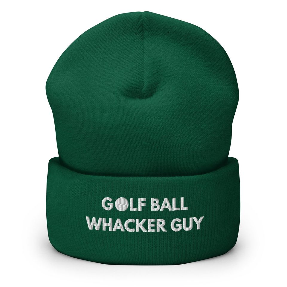 Golf Ball Whacker Guy Beanie: Funny Embroidered Cuffed Hat