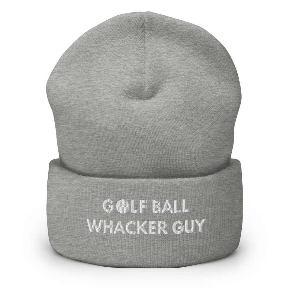 Golf Ball Whacker Guy Beanie: Funny Embroidered Cuffed Hat