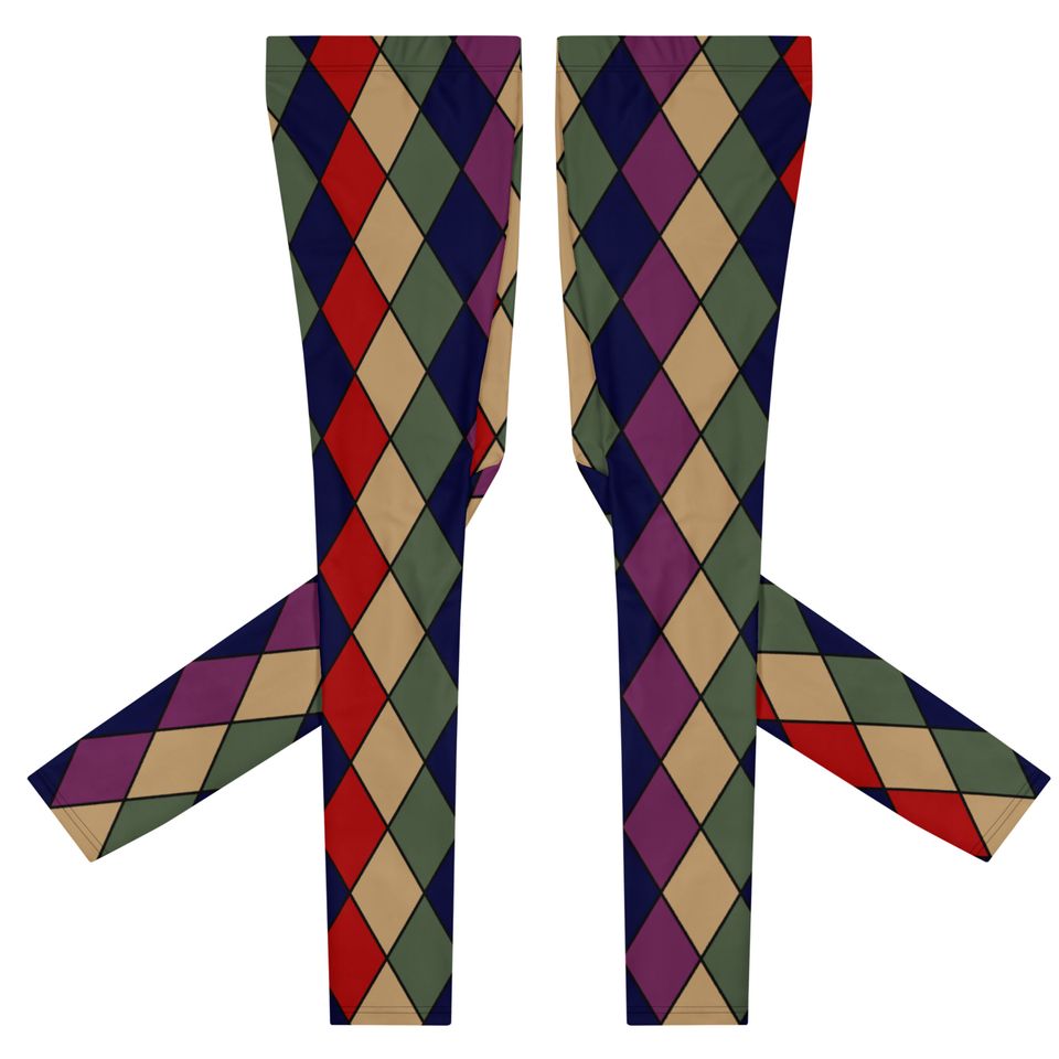 Harlequin Jester Fool Clown Mens Leggings, Harlequin Costume, Cosplay