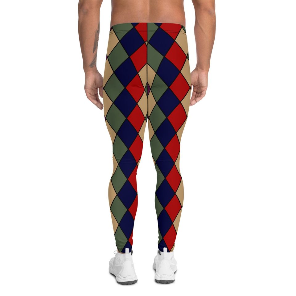 Harlequin Jester Fool Clown Mens Leggings, Harlequin Costume, Cosplay