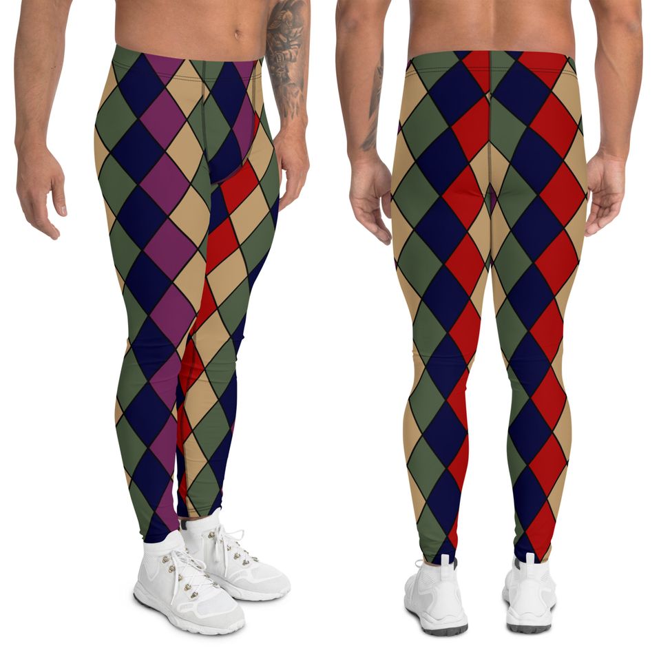 Harlequin Jester Fool Clown Mens Leggings, Harlequin Costume, Cosplay