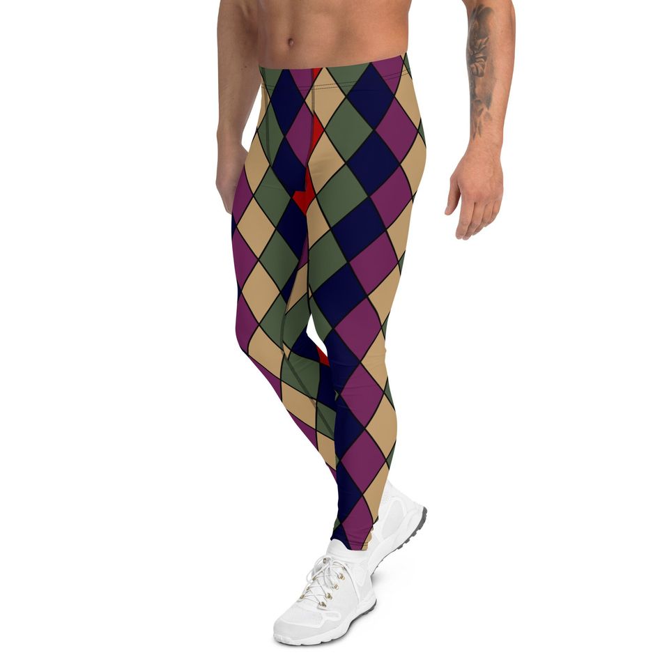 Harlequin Jester Fool Clown Mens Leggings, Harlequin Costume, Cosplay